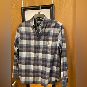Carhartt Men's Relaxed Fit Casual Plaid Shirt - Blue and White
